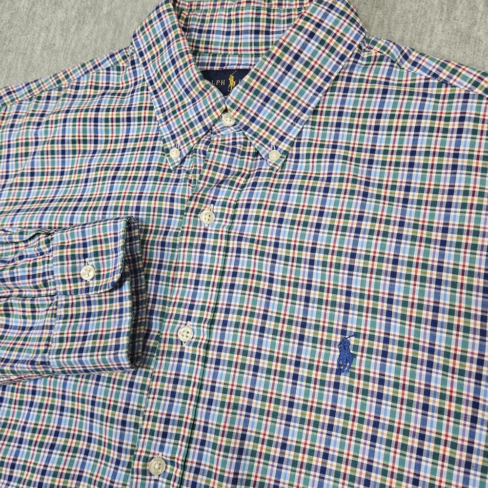 Ralph Lauren Shirt Mens L Plaid Button Up Long Sleeve Slim Fit Cotton